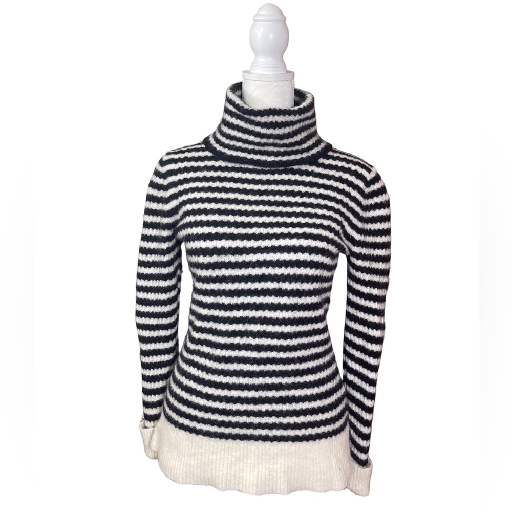 Banana Republic Black and White Striped Turtleneck Sweater